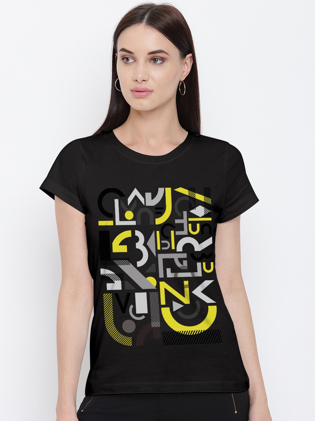 

THREADCURRY Women Black Printed T-shirt