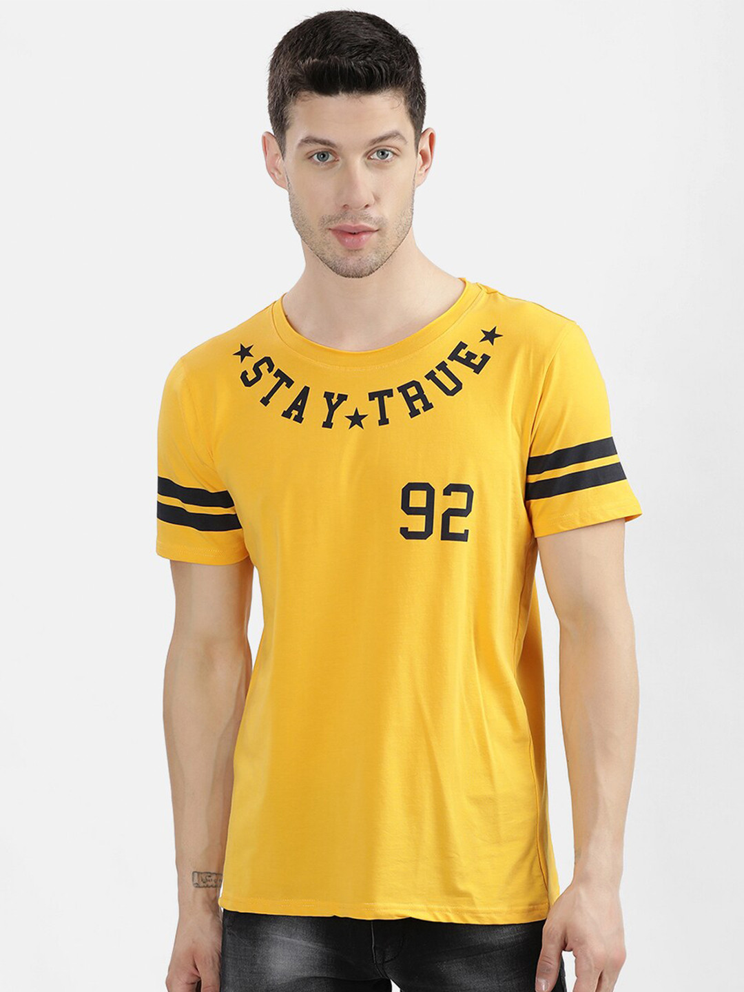 

V2 Value & Variety Men Mustard Yellow Typography T-shirt