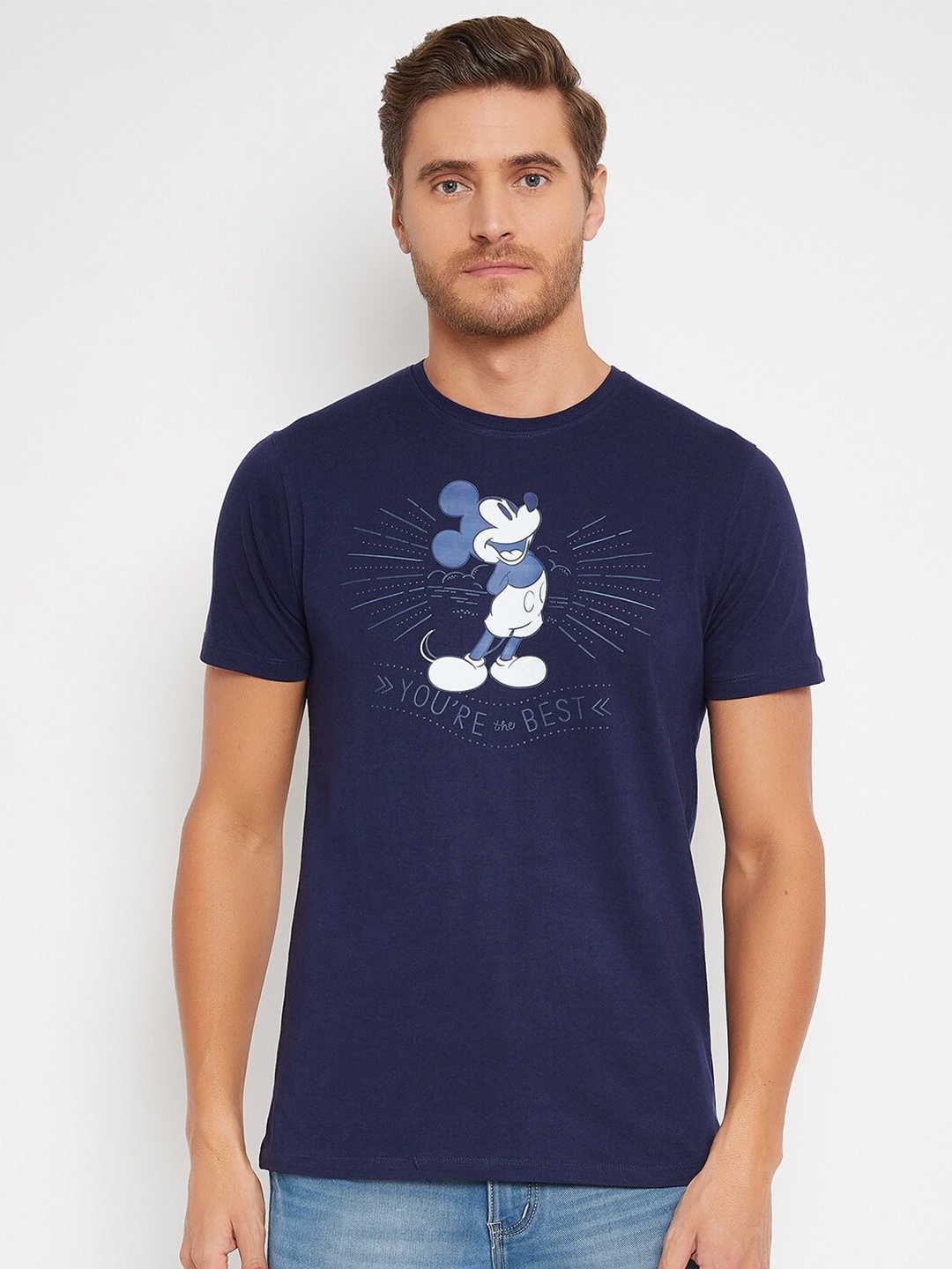 

Disney by Wear Your Mind Men Navy Blue Printed Raw Edge T-shirt