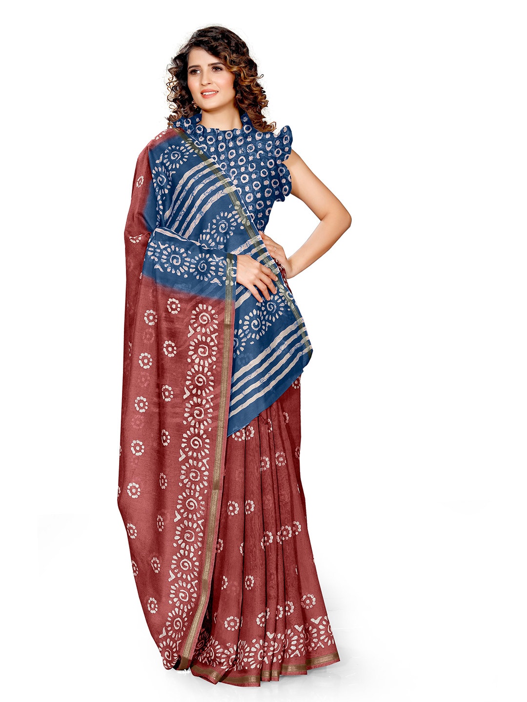 

KALINI Maroon & Blue Batik Printed Saree