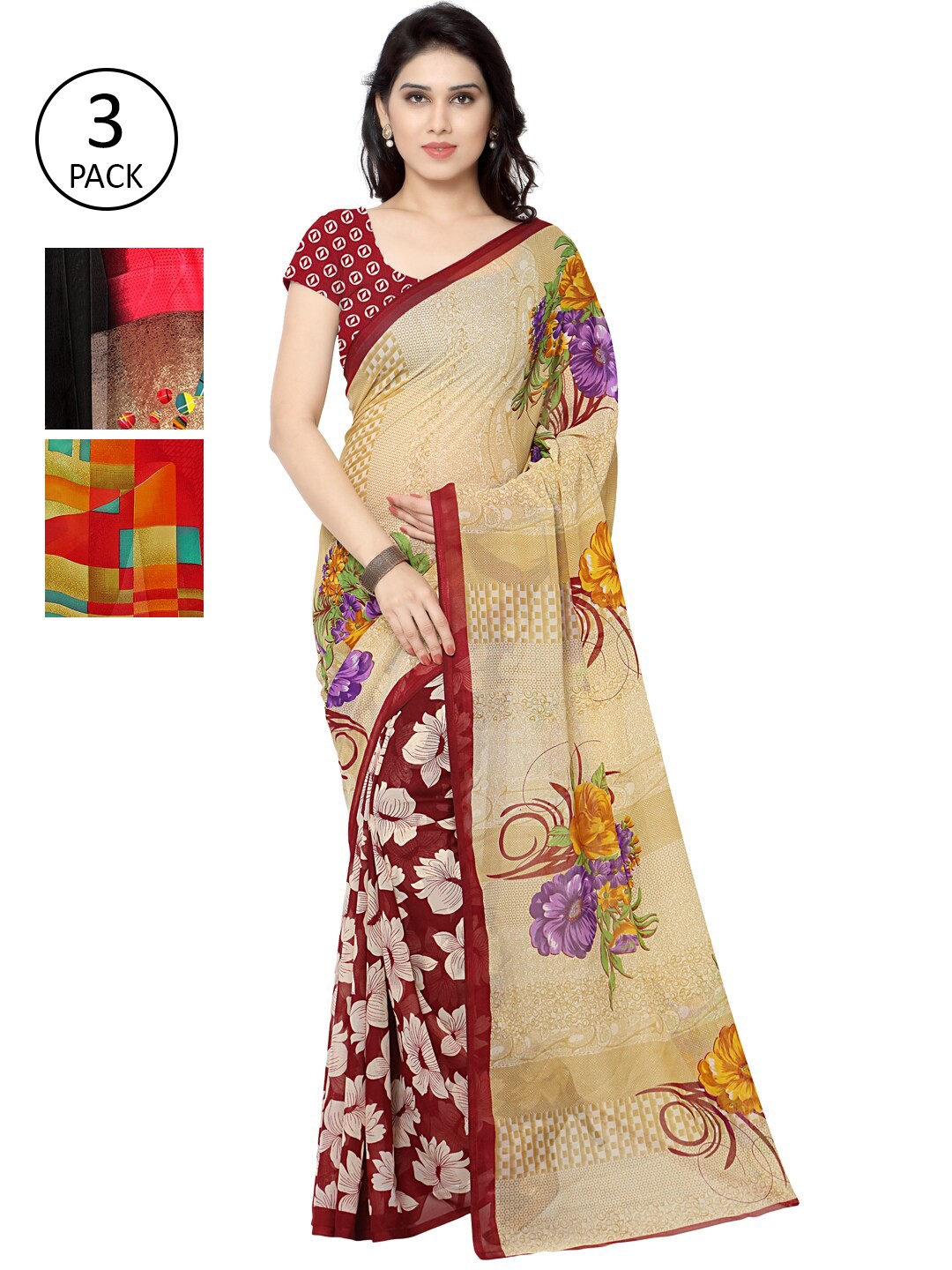 

KALINI Pack Of 3 Printed Saree, Multi