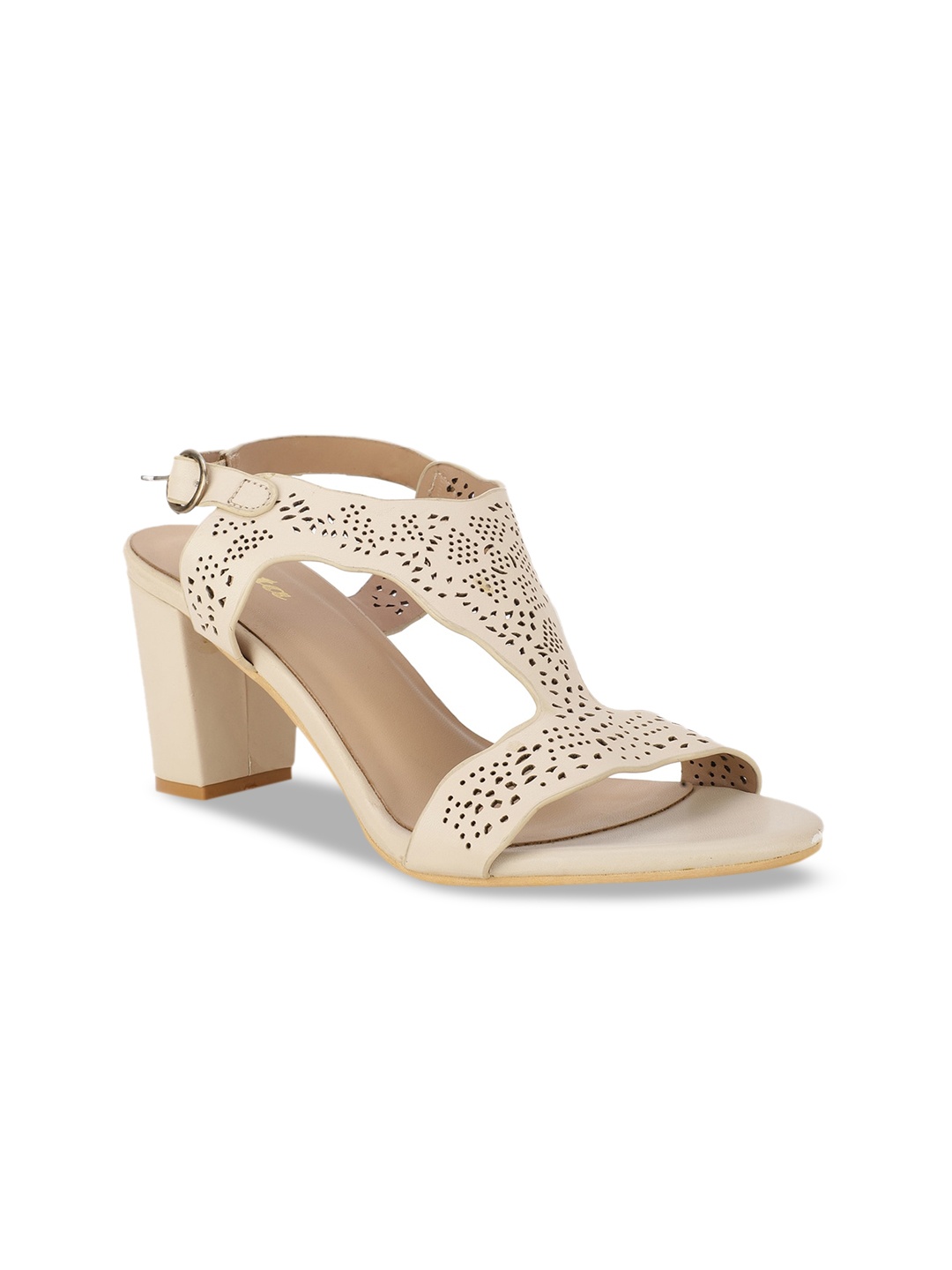 

Bata Beige PU Block Sandals with Laser Cuts