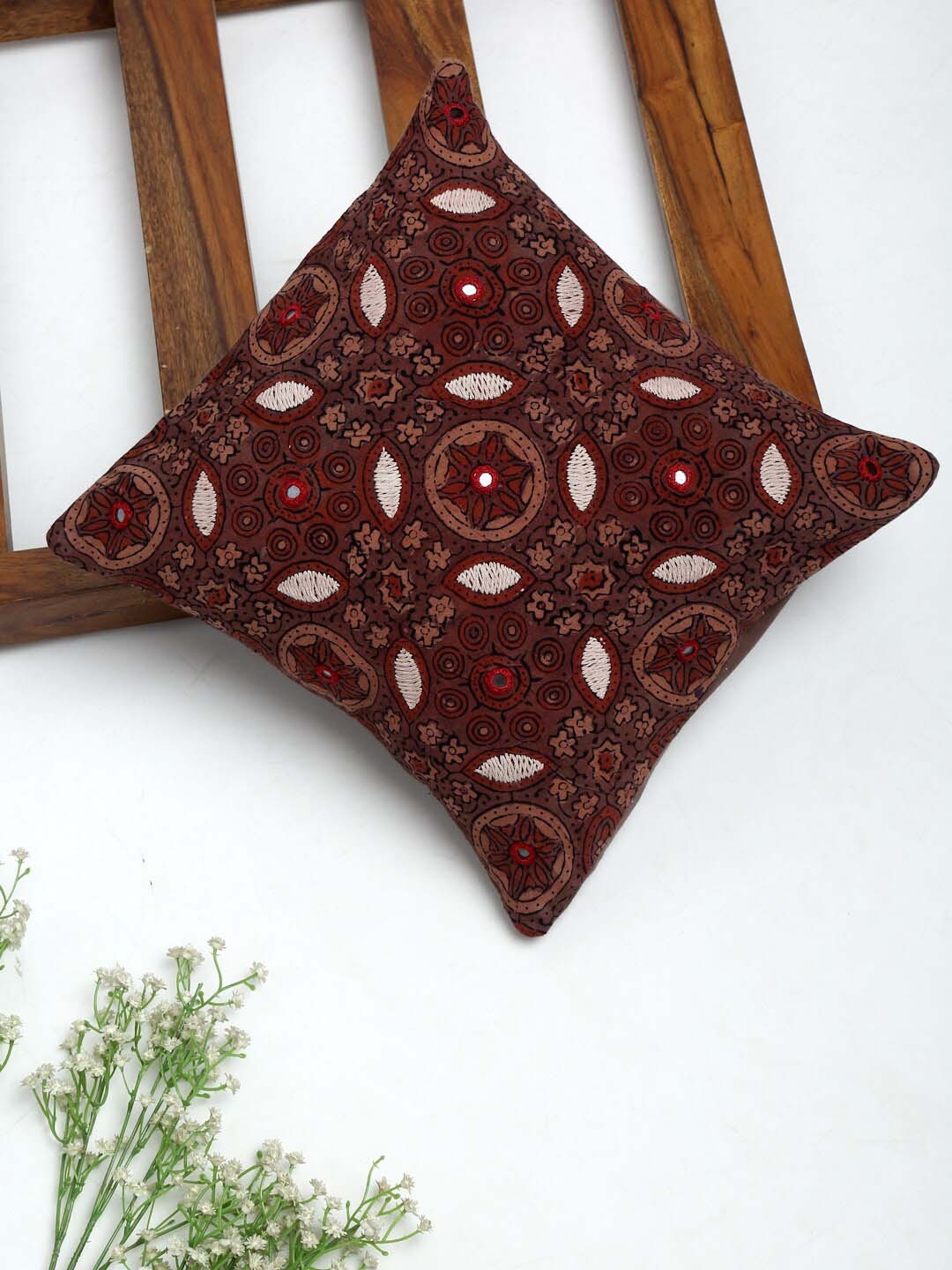 

Fabindia Brown & White Ethnic Motifs Square Cushion Cover