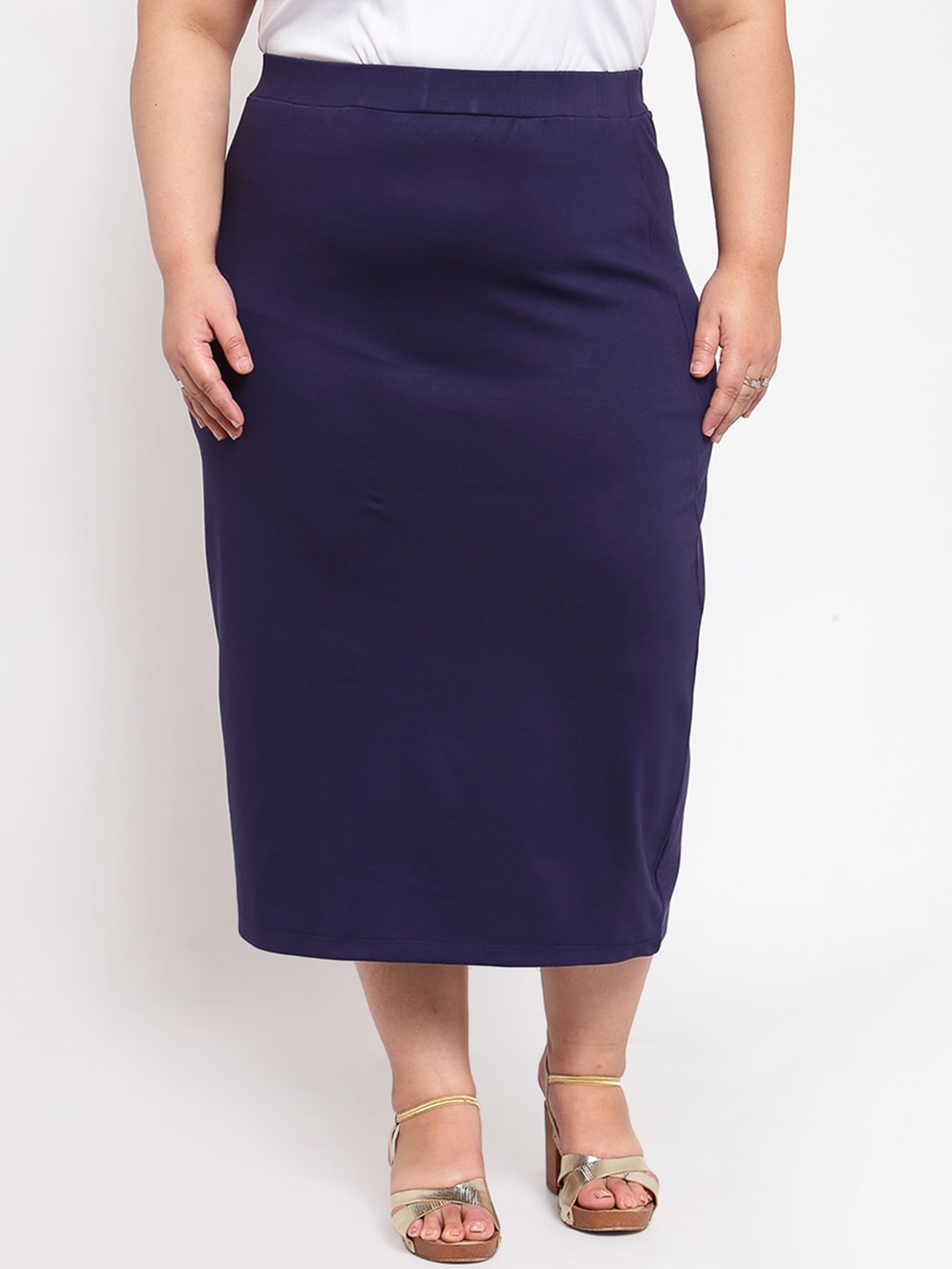 

plusS Women Navy Blue Solid A-Line Midi Skirt