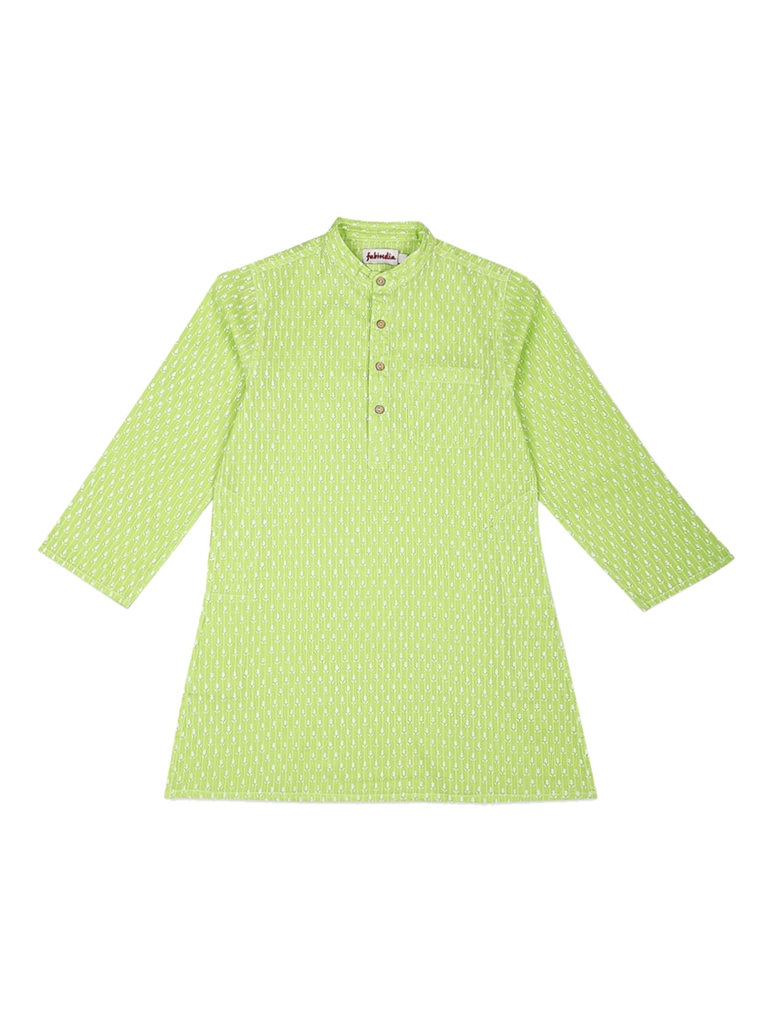 

Fabindia Boys Green & White Ethnic Motifs Print Cotton Kurta