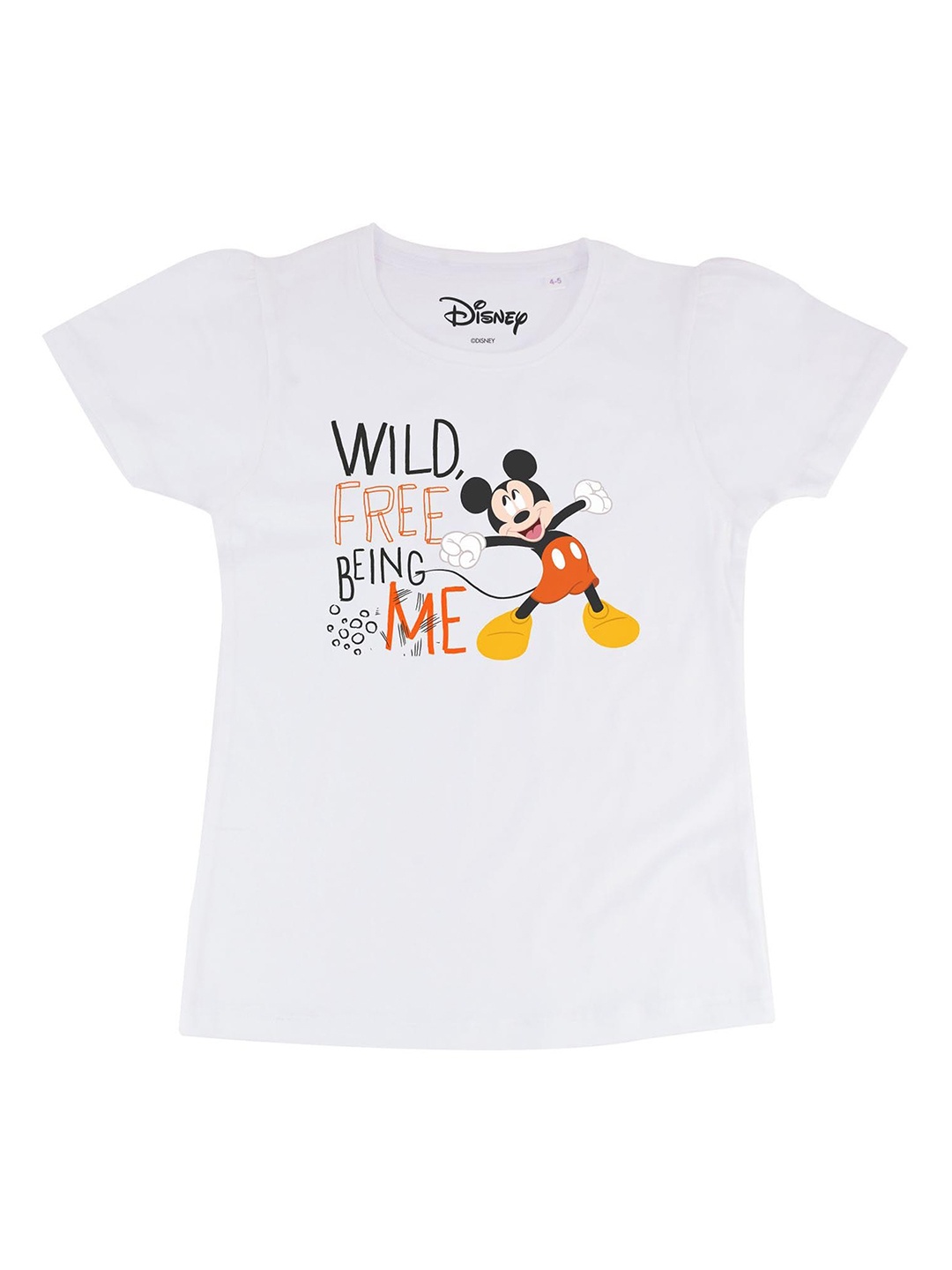 

Disney by Wear Your Mind Girls White Mickey Mouse Print Biowashed Cotton Top