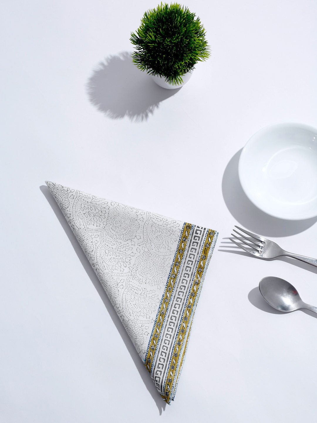 

Fabindia Set Of 4 Grey & Mustard Yellow Printed Cotton Table Napkins
