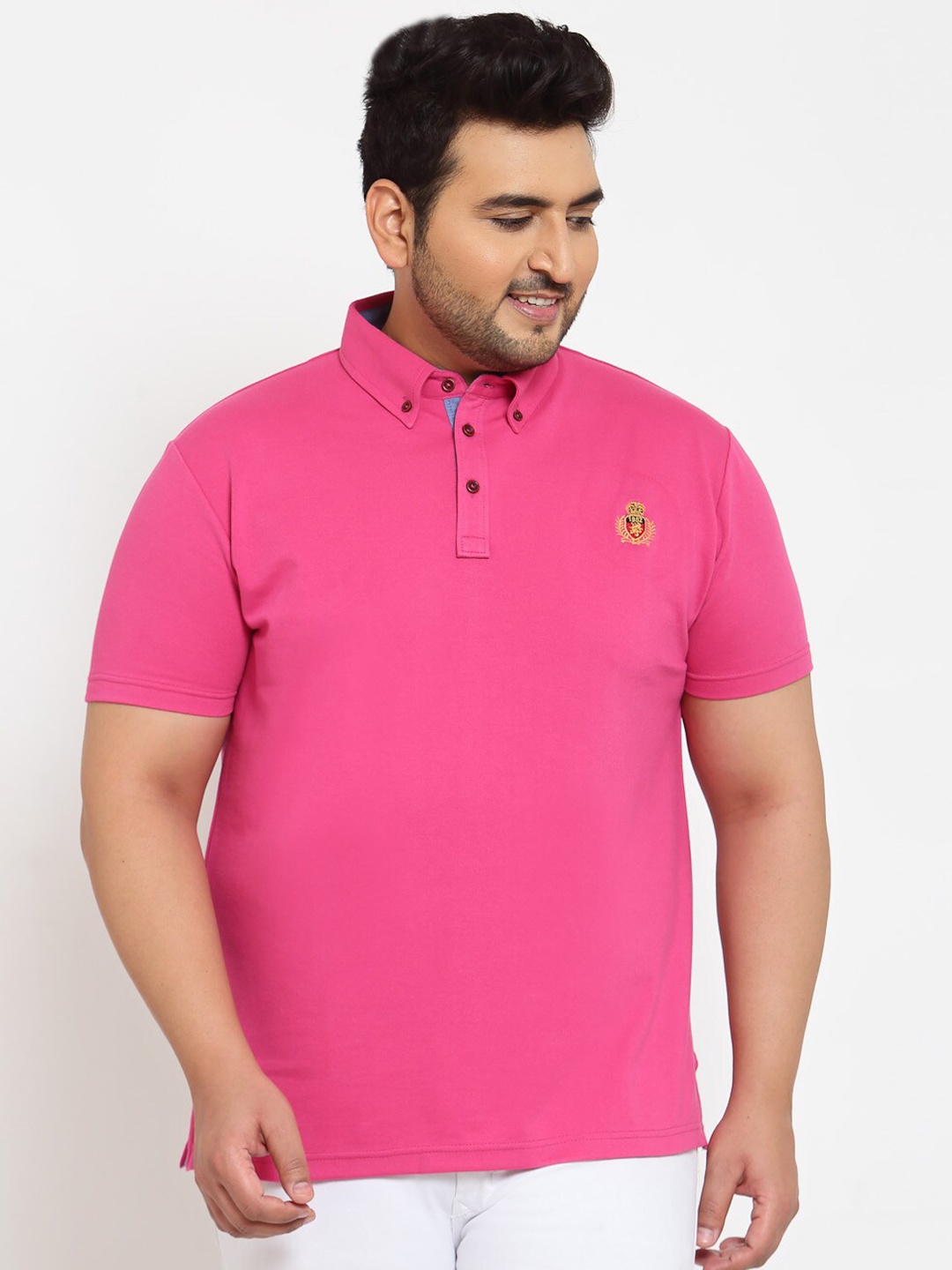 

plusS Men Pink Polo Collar T-shirt