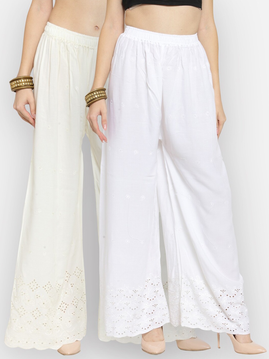 

Castle Women Pack of 2 White & Off-White Self-Design Straight Palazzo