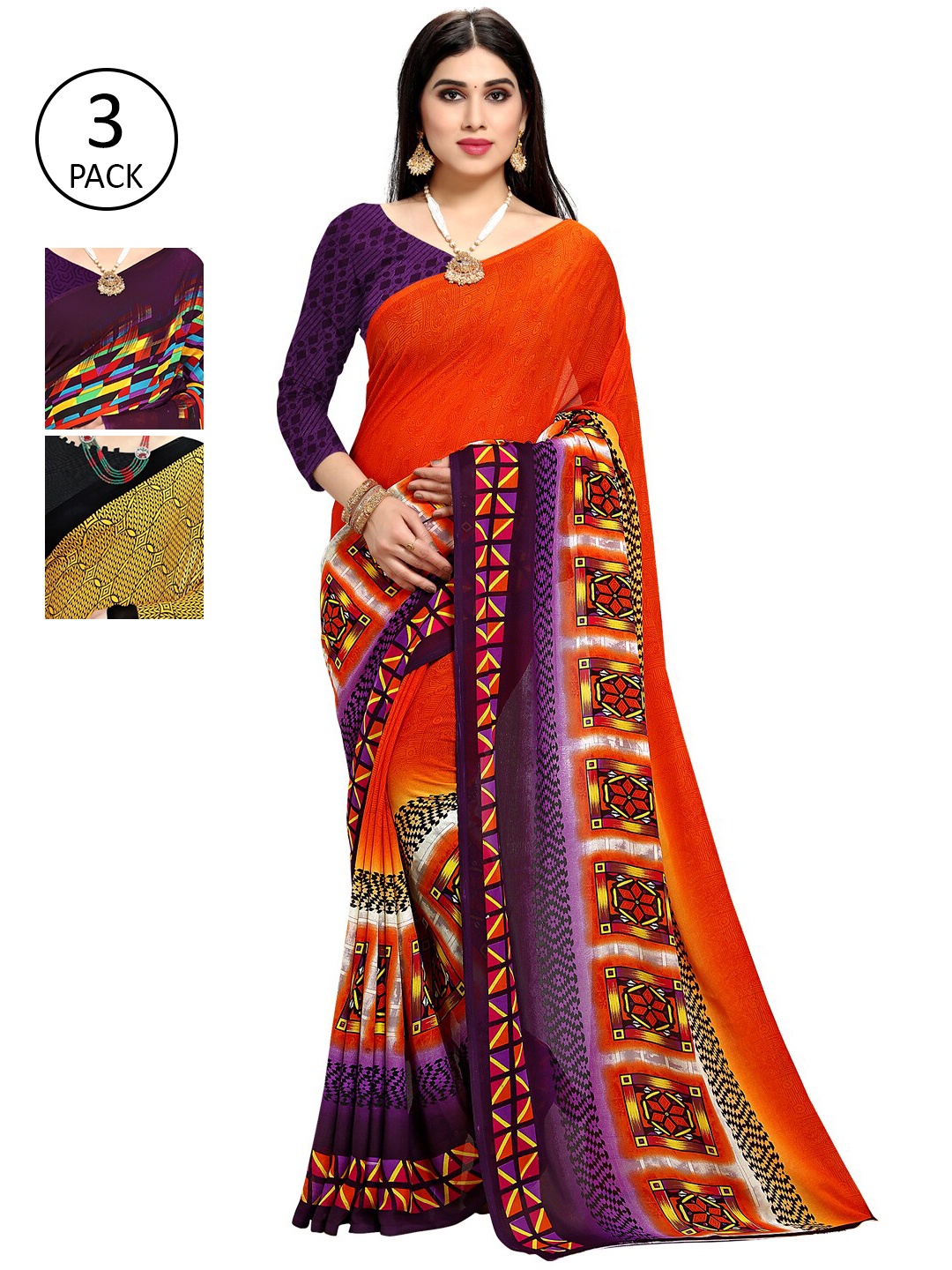 

KALINI Women Pack Of 3 Printed Saree, Yellow