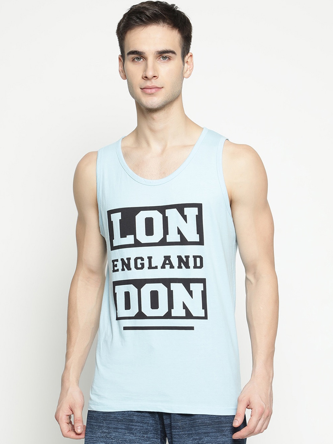 

V2 Value & Variety Men Sky Blue Printed Cotton Innerwear Vest 1114056073046