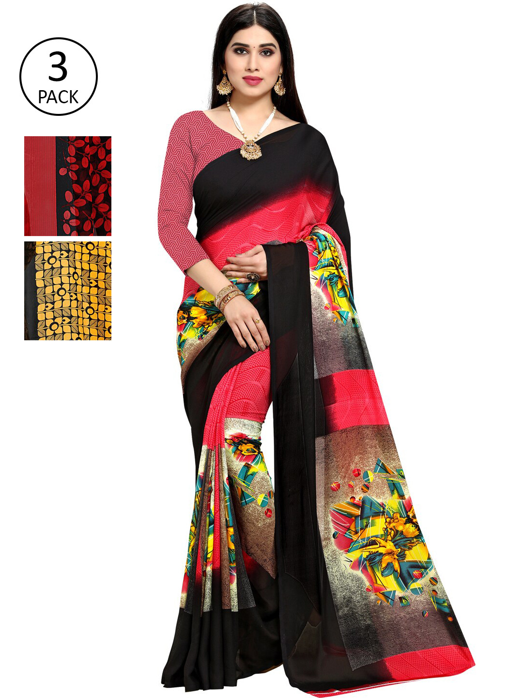 

KALINI Pack Of 3 Printed Saree, Yellow