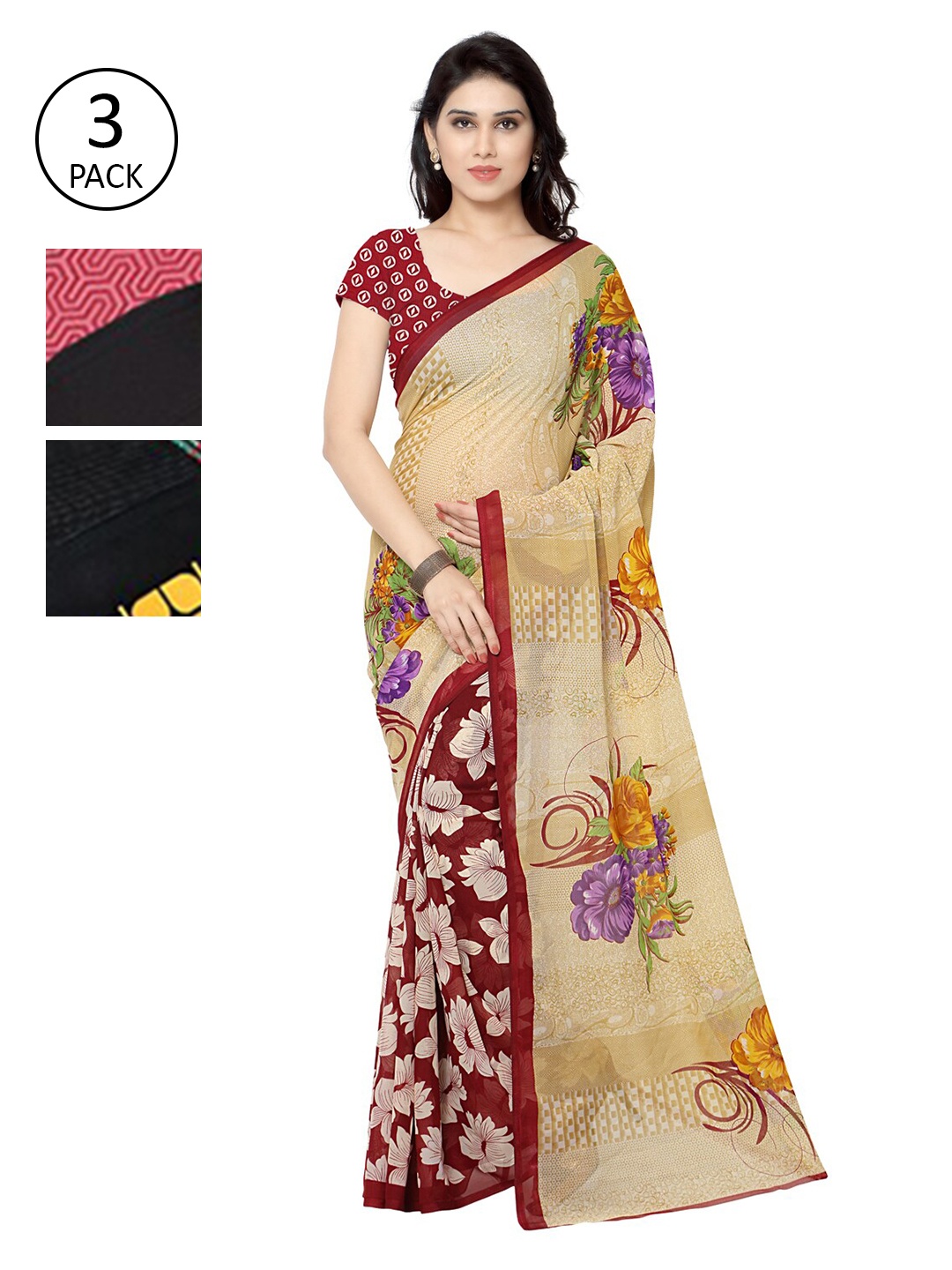 

KALINI Pack Of 3 Printed Saree, Multi