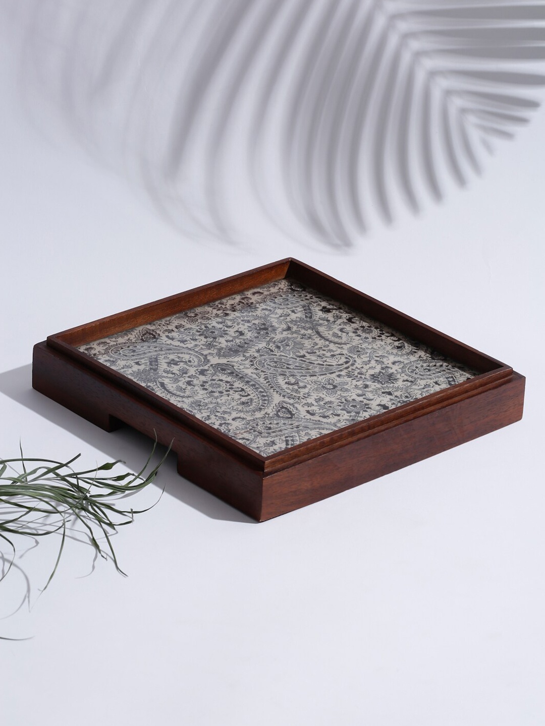 

Fabindia Brown & Grey Printed Square Wooden Tray