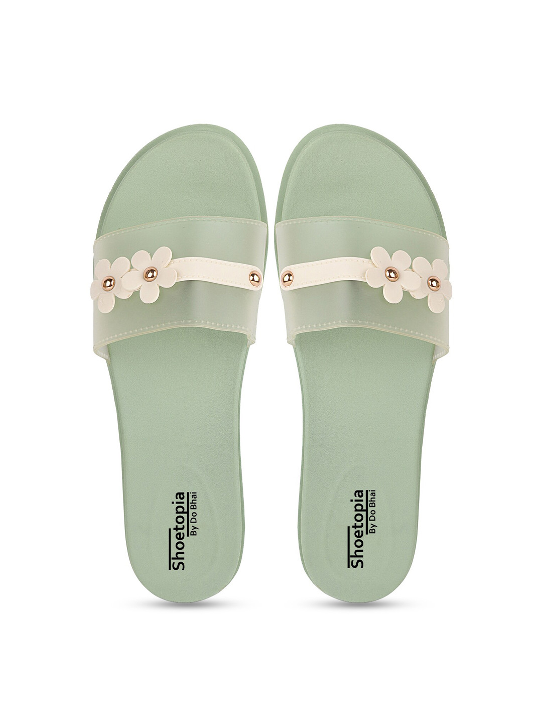 

Shoetopia Women Green & White Rubber Sliders