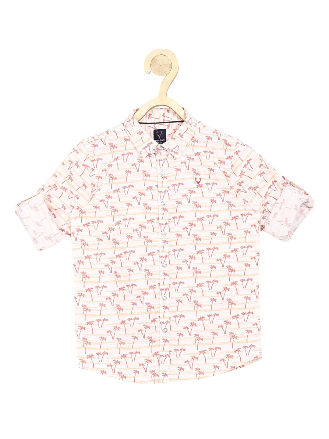 

Allen Solly Junior Boys White & Peach-Coloured Slim Fit Floral Pure Cotton Casual Shirt
