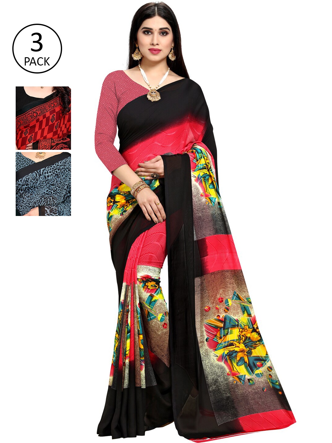 

KALINI Pack Of 3 Printed Saree, Multi