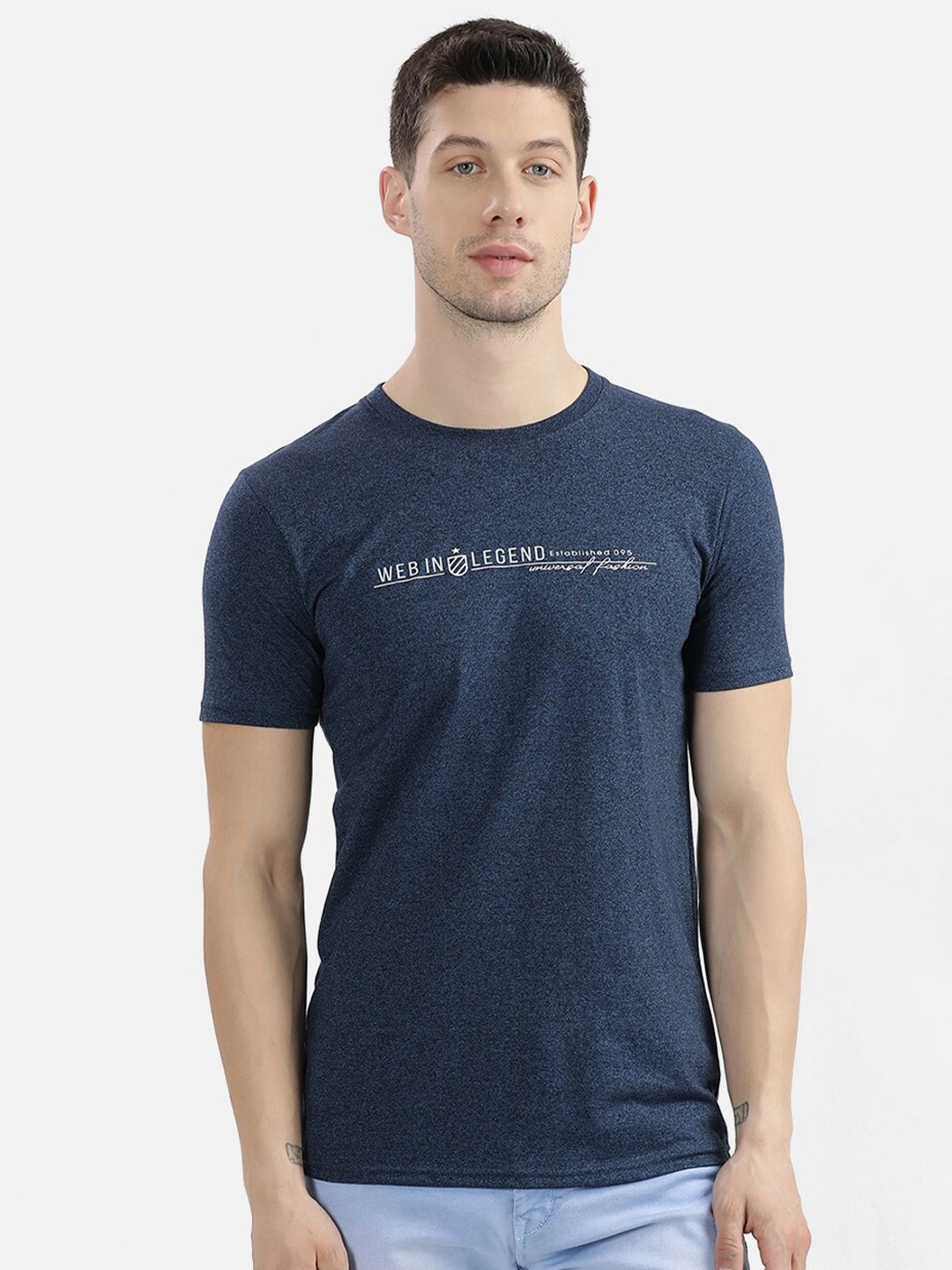 V2 Value & Variety Men Blue Solid Typography T-shirt