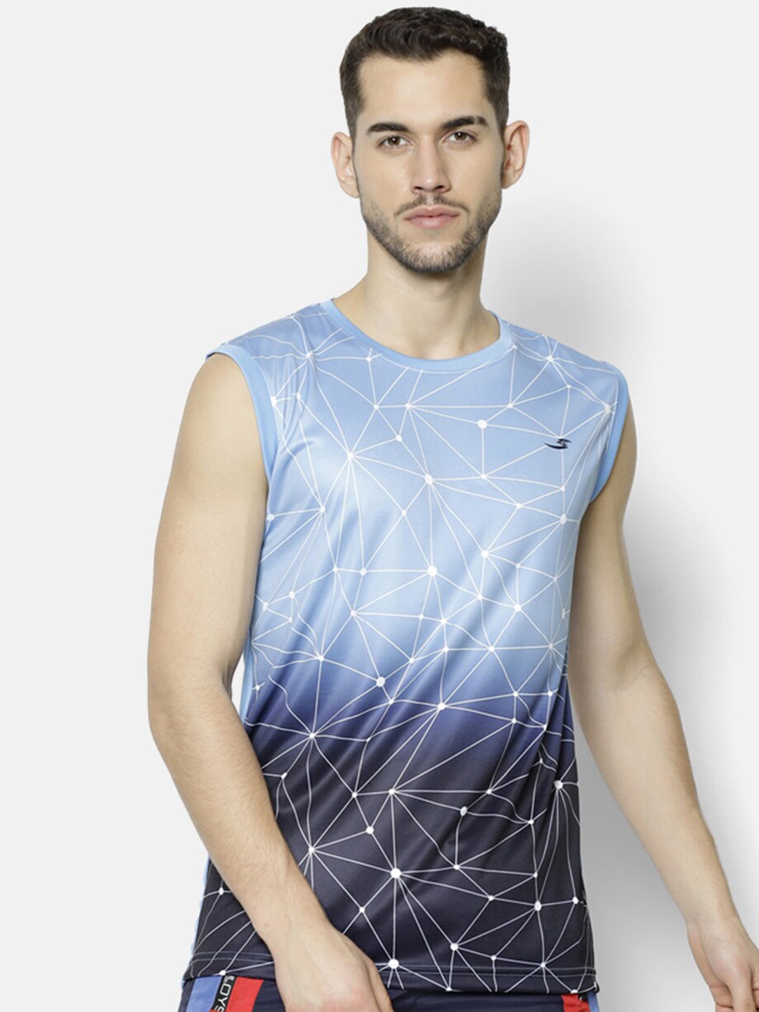 

V2 Value & Variety Men Blue Geometric Print Tank T-shirt