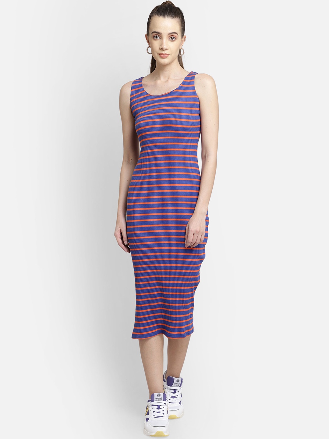 

Yaadleen Blue Striped Bodycon Midi Dress