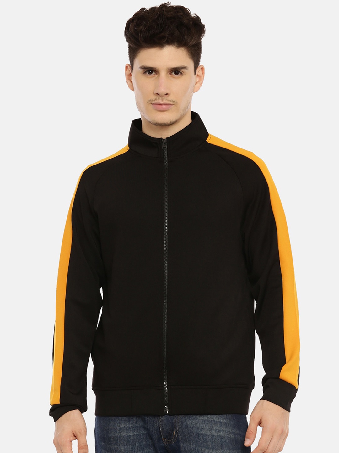 

MASH UNLIMITED Men Black Solid Colourblocked Bomber Jacket
