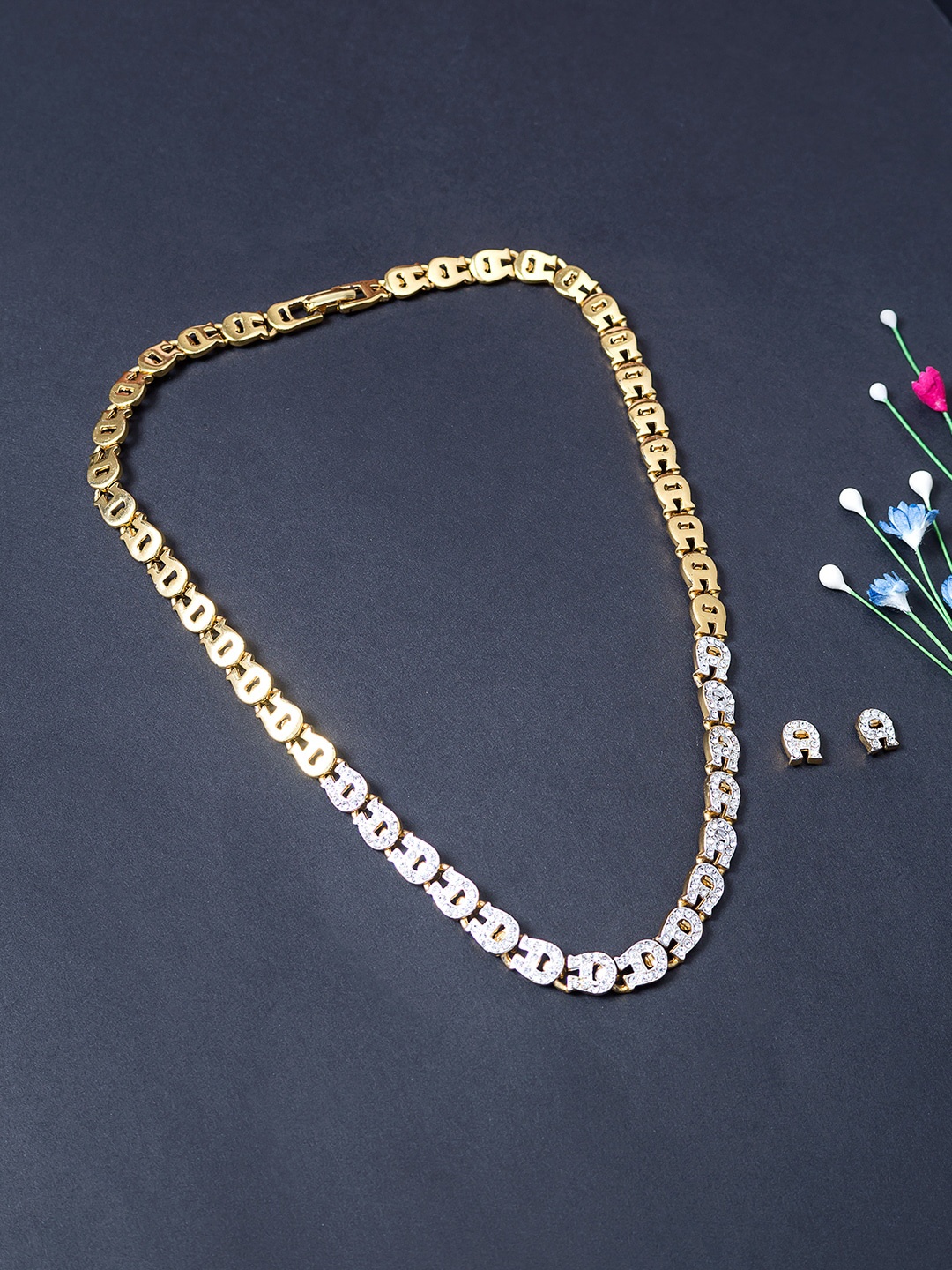 

Golden Peacock Gold-Toned & White Cubic Zirconia -Studded Contemporary Jewellery Set