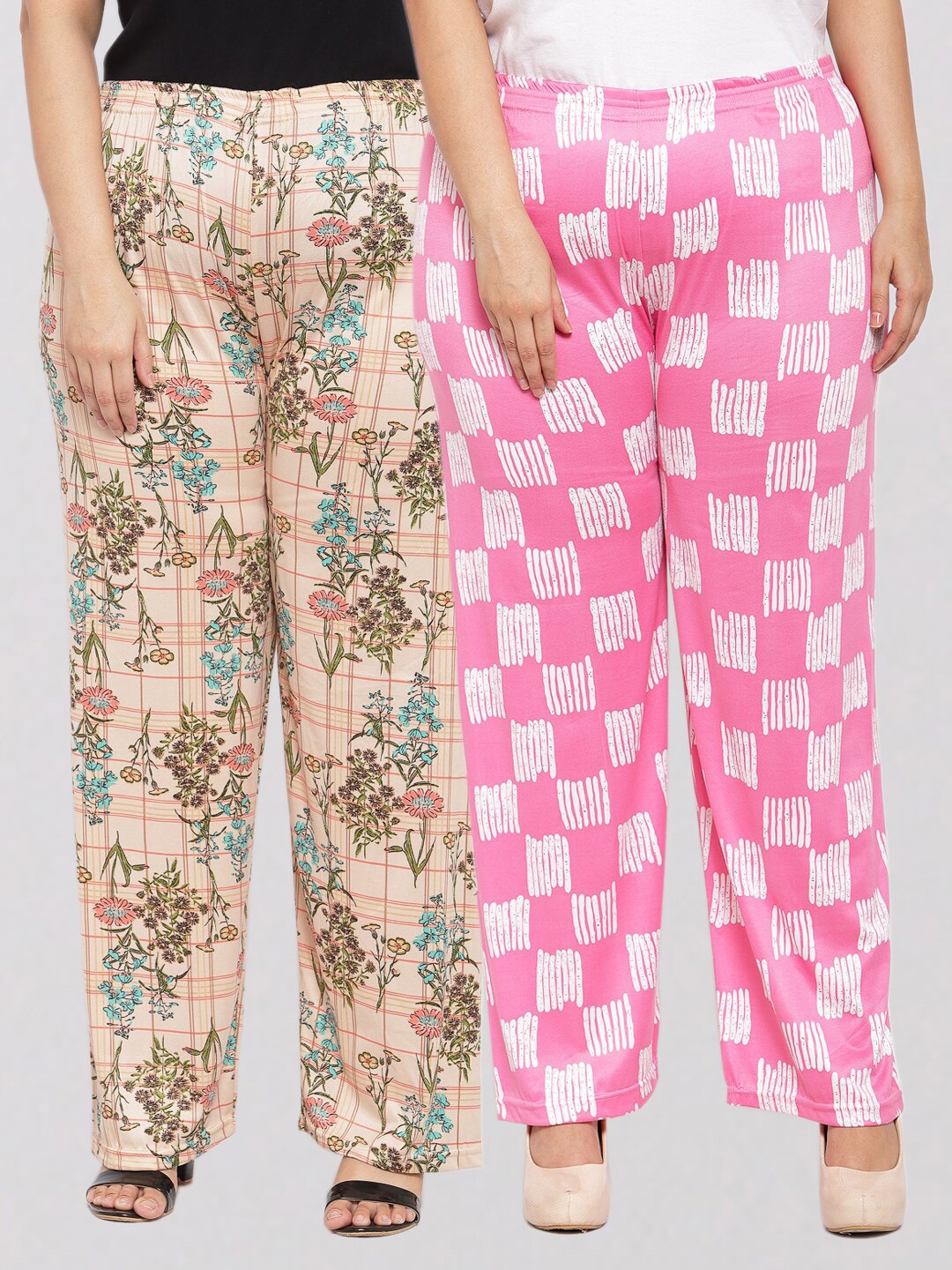

KLOTTHE Women Pink & White 2 Printed Palazzos
