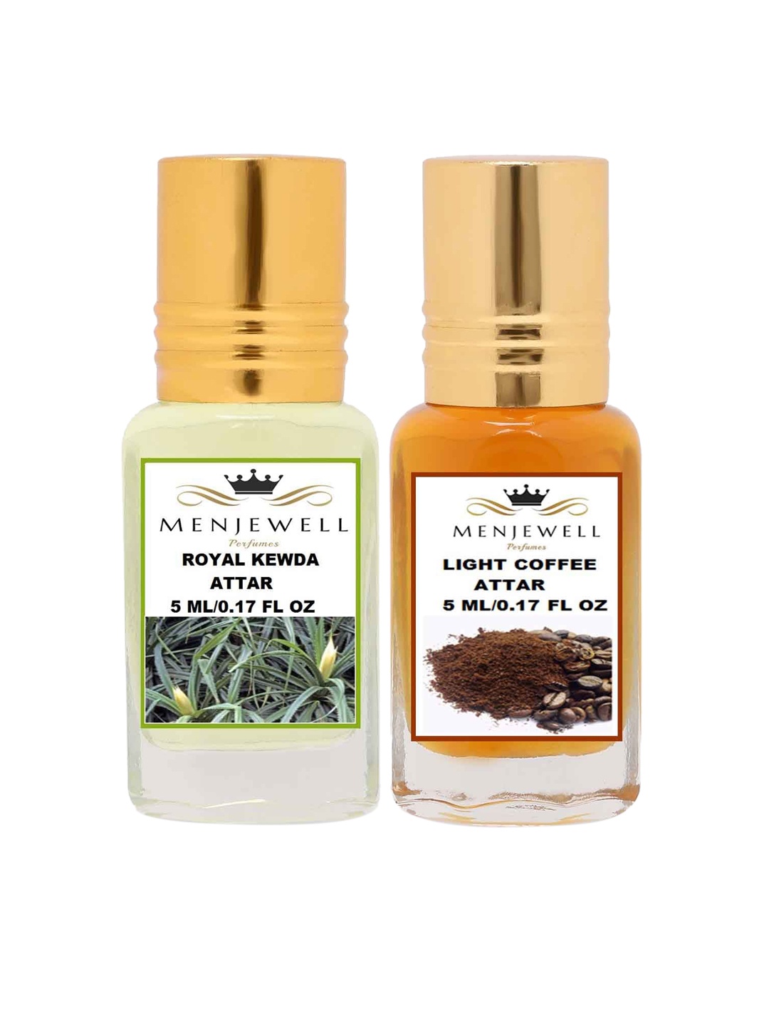 

Menjewell Pack of 2 Attar - Royal Kewda & Light Coffee Attar 5ml Each, Yellow