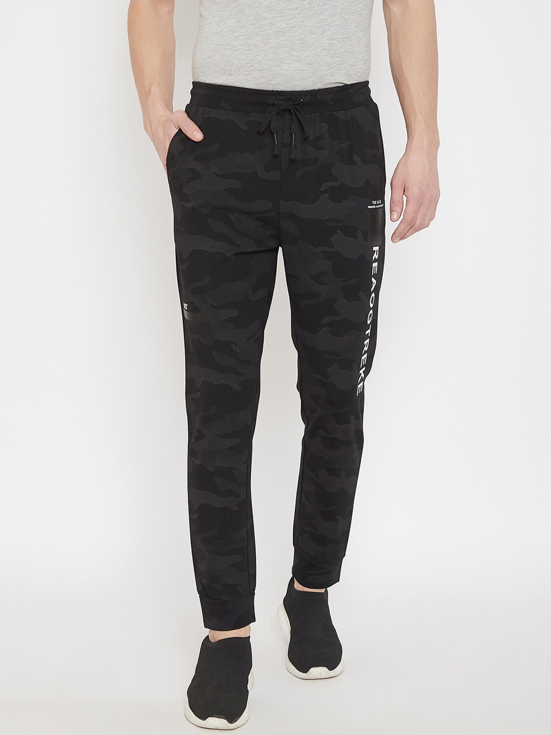

QUBIC Men Black & Grey Camouflage Printed Joggers