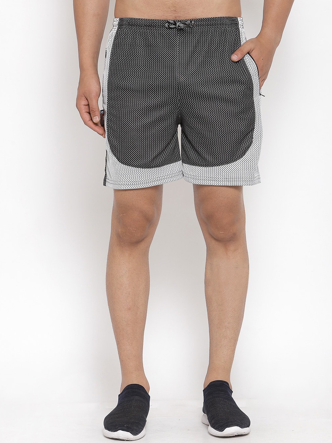 KLOTTHE Men Black Colourblocked Mid-Rise Training or Gym Sports Shorts