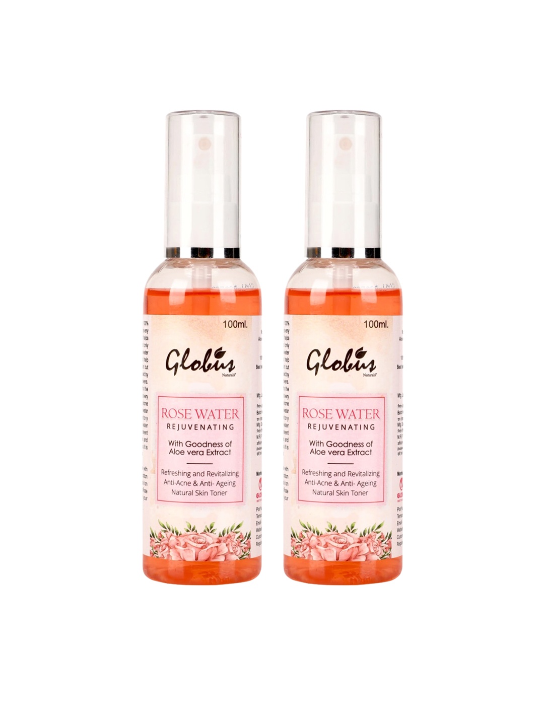Globus Naturals Pack Of 2 Rejuvenating Rose Toner With Aloe Vera extract 100ml