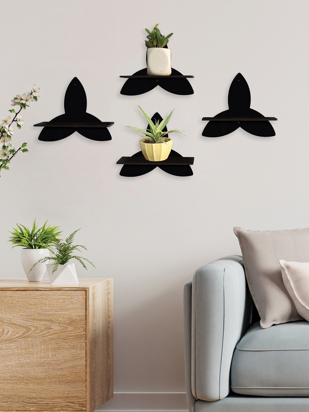 

RANDOM Black Set of 4 MDF Basic Wall Shelves