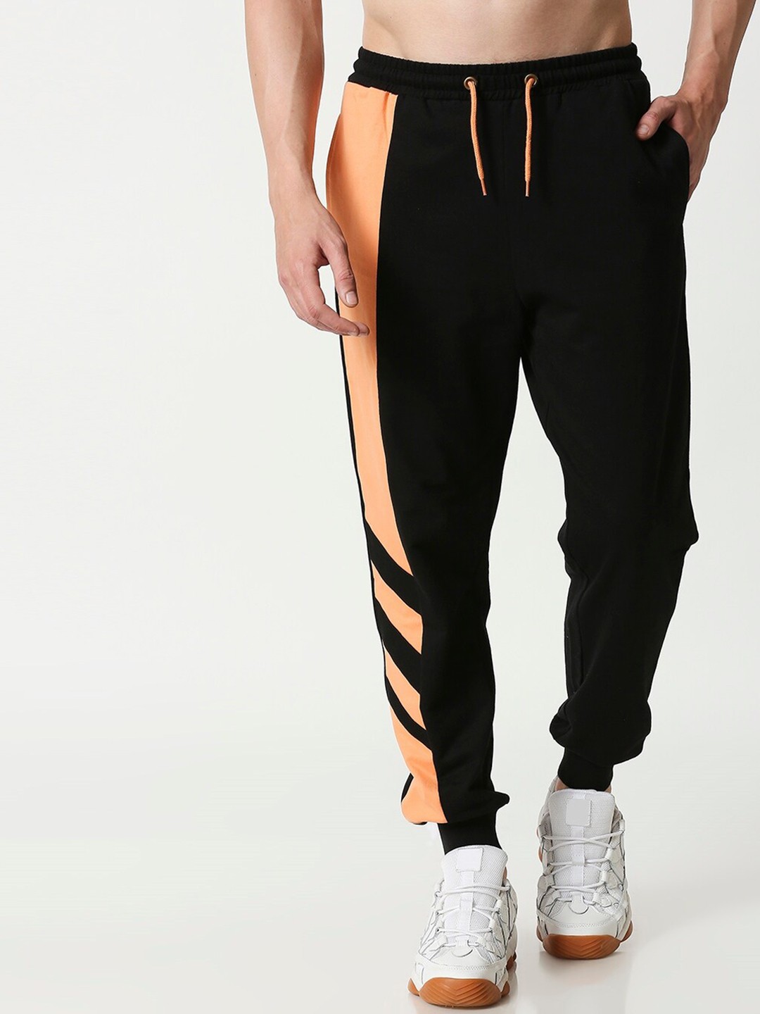 

Bewakoof Mens Black & Orange Rush Side Panel Jogger