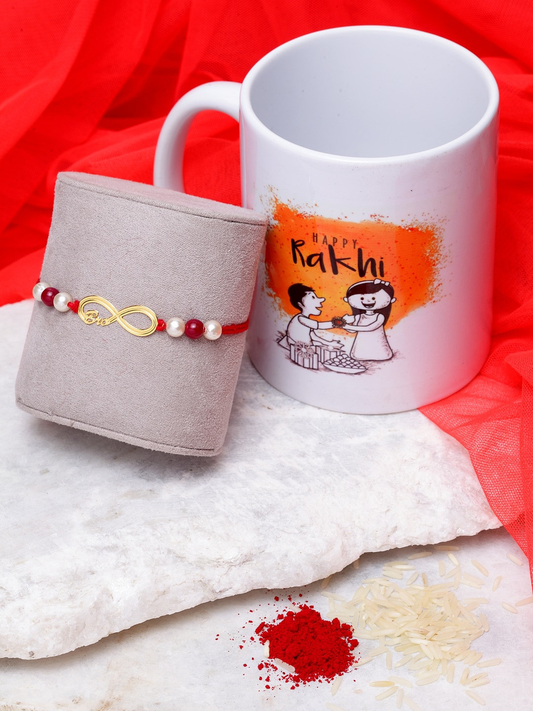 

PANASH Men Gold-Plated BRO Rakhi With Happy Rakhi Mug & Roli Chawal