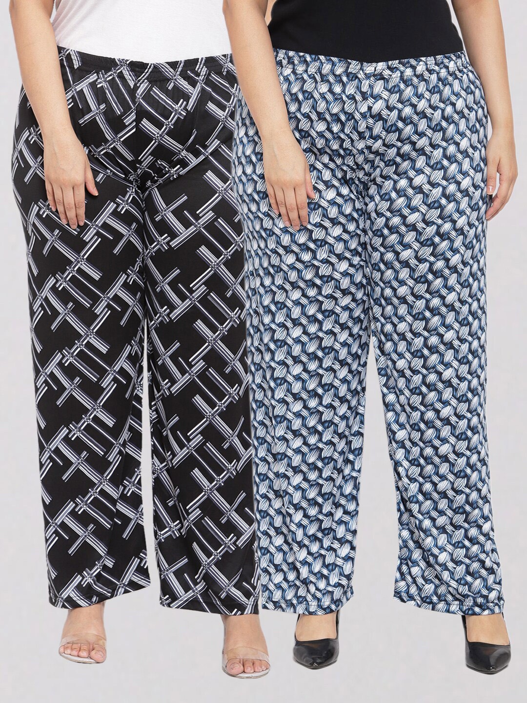KLOTTHE Women Black & Blue 2 Printed Palazzos