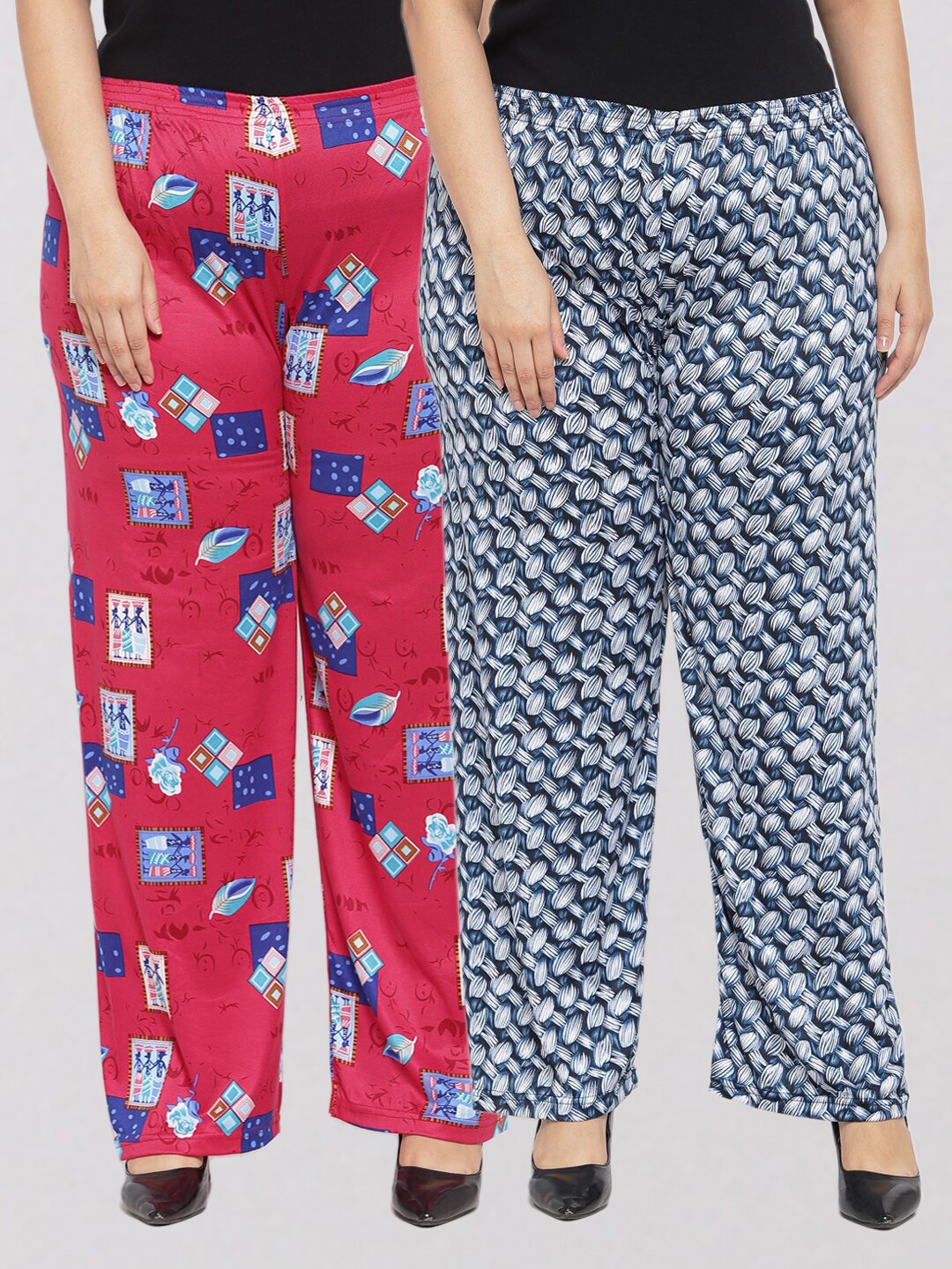 

KLOTTHE Women Pink & Blue 2 Floral Printed Palazzos