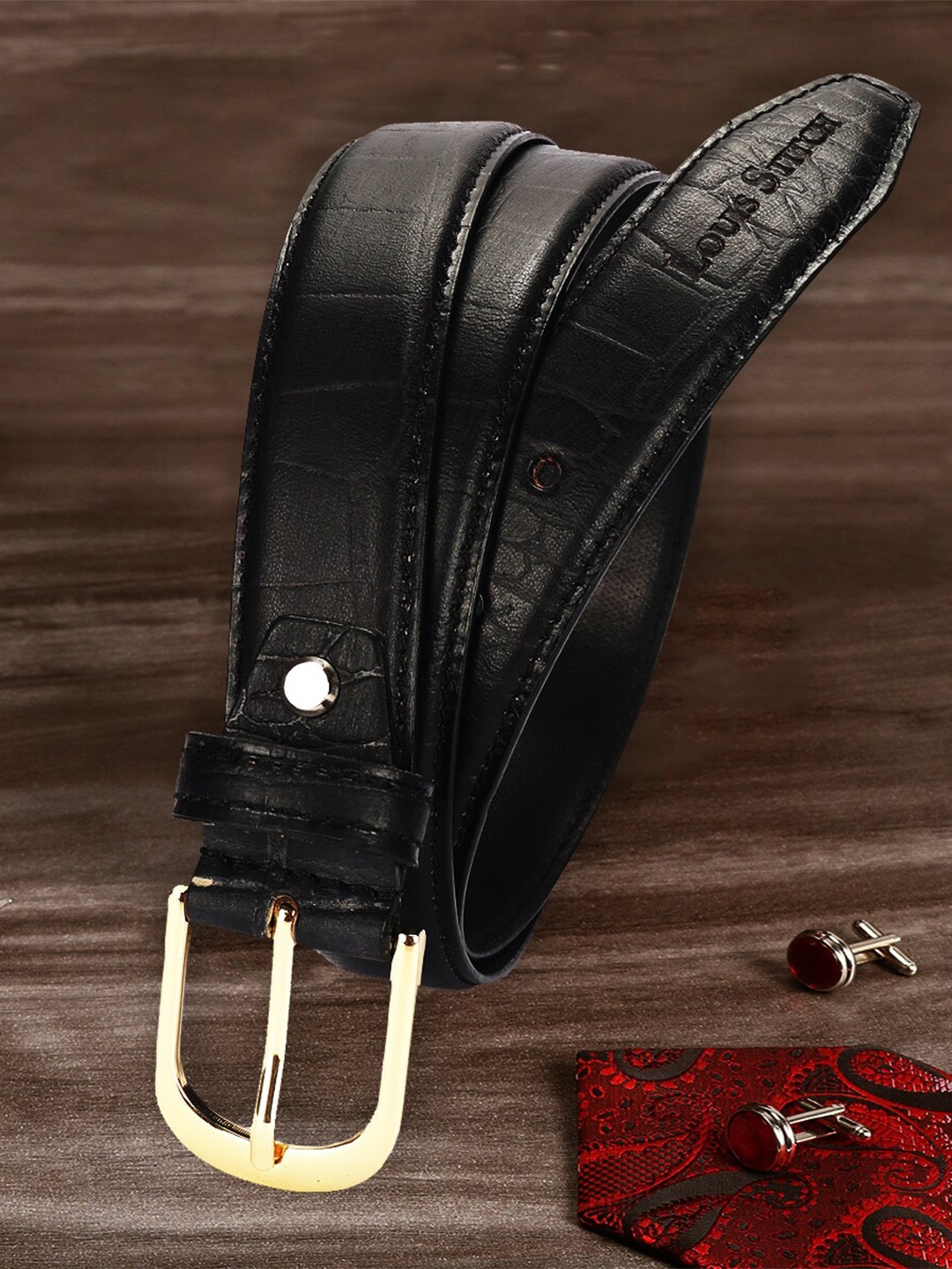 LOUIS STITCH Men Premium Leather Casual Belt, Black