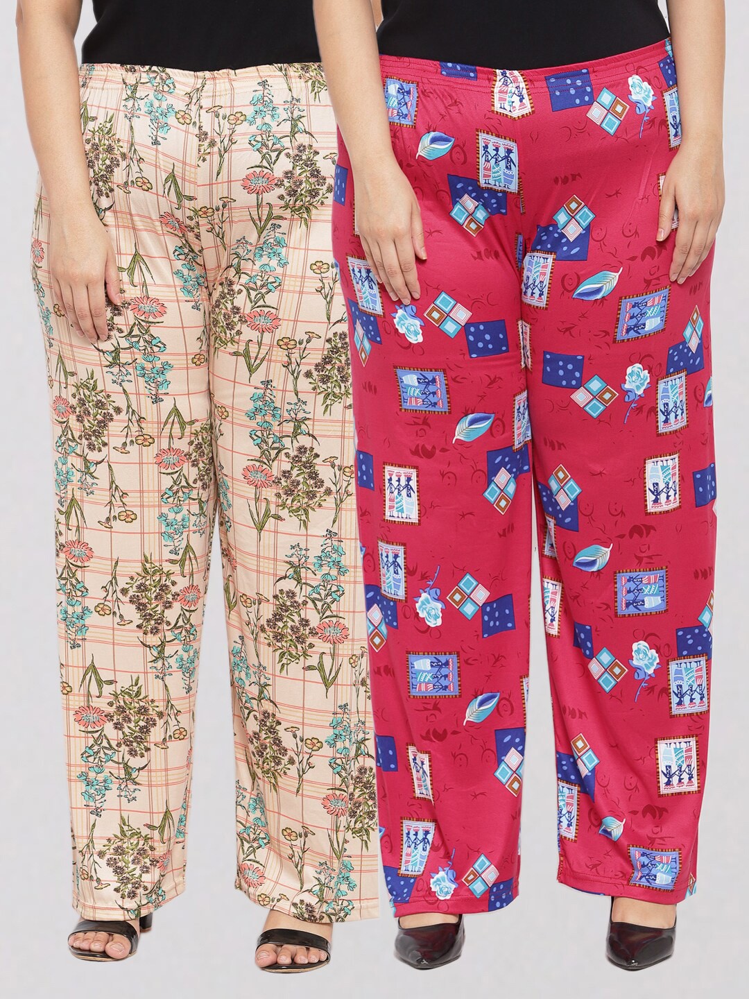 

KLOTTHE Women Pack of 2 Printed Palazzos, Pink
