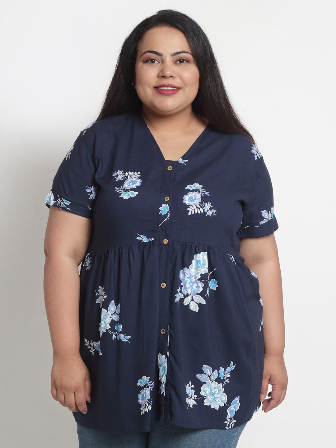 

sindrellastorie Blue Floral Georgette Shirt Style Top