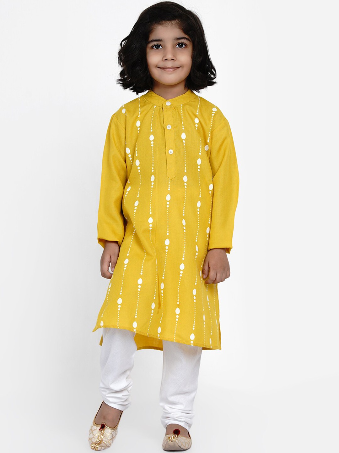 

Bittu By Bhama Boys Mustard Yellow Printed Kurta with Pyjamas