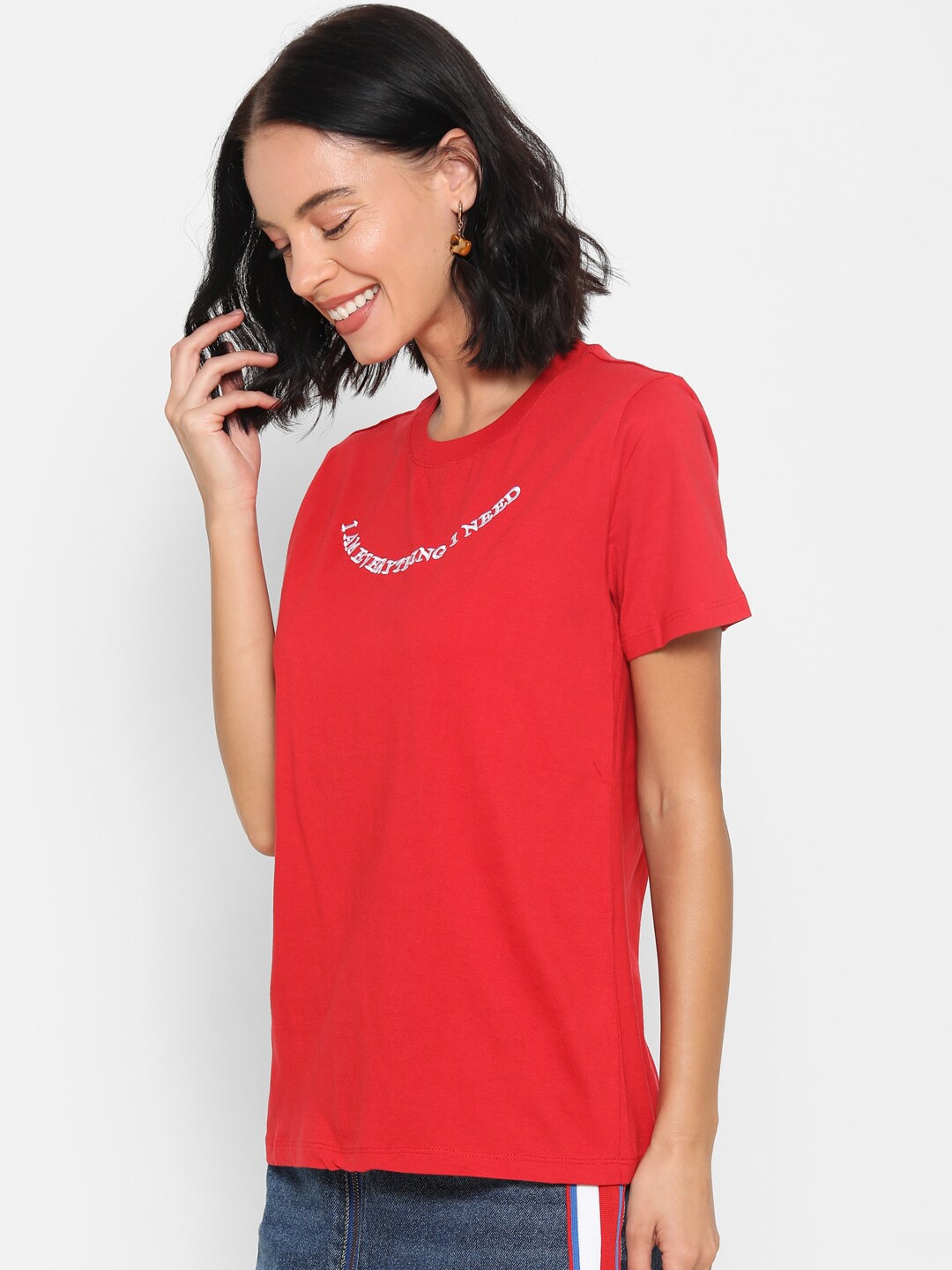 

FOREVER 21 Women Typography Red Regular Top