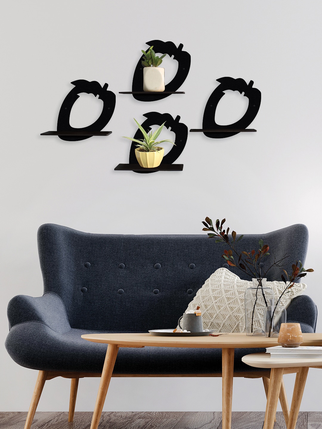 

RANDOM Black Set of 4 MDF Basic Wall Shelves