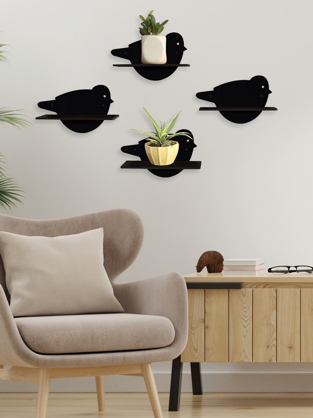 

RANDOM Set of 4 Black MDF Basic Wall Shelf