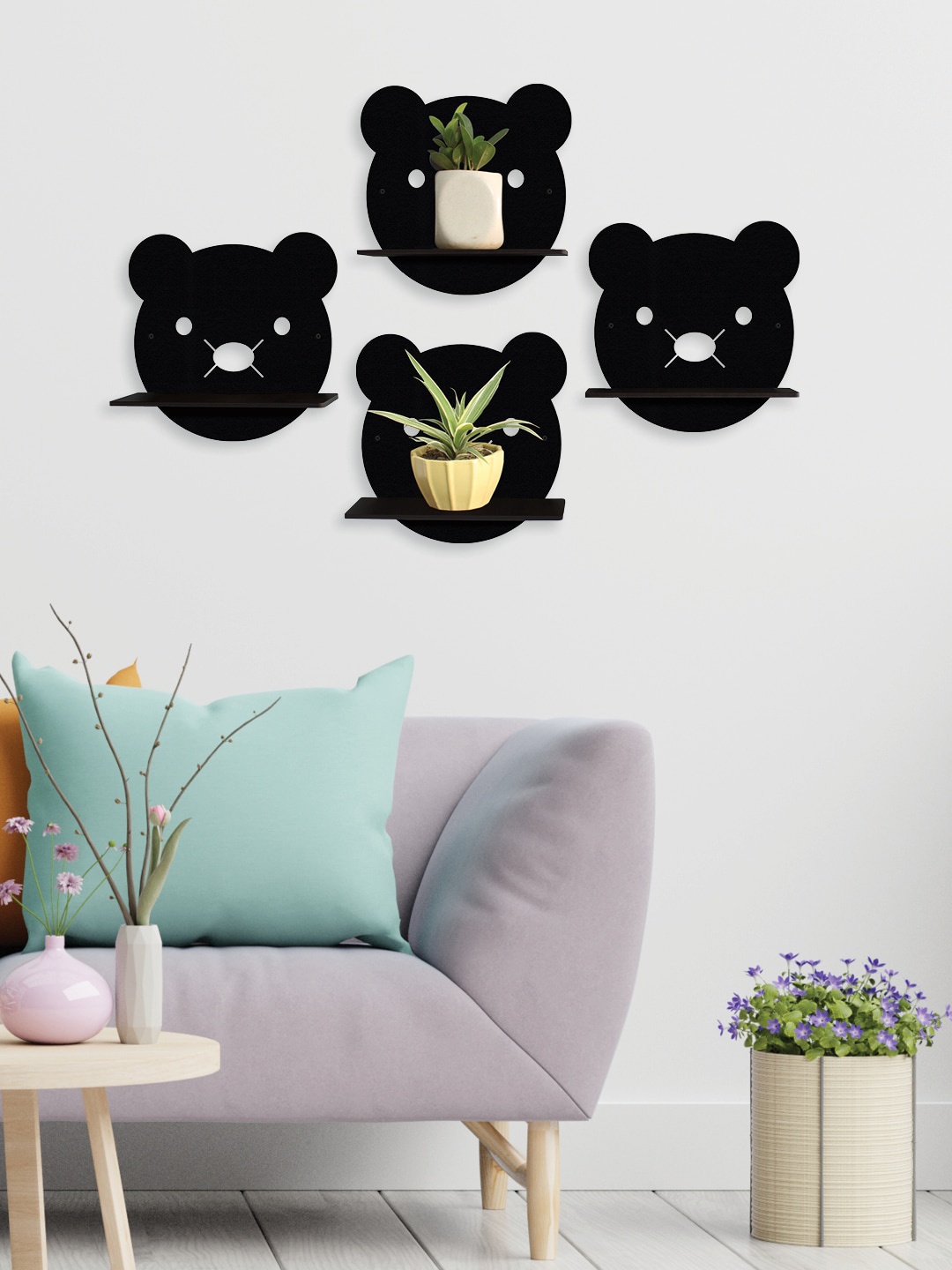 RANDOM Black Set of 4 MDF Basic Wall Shelves
