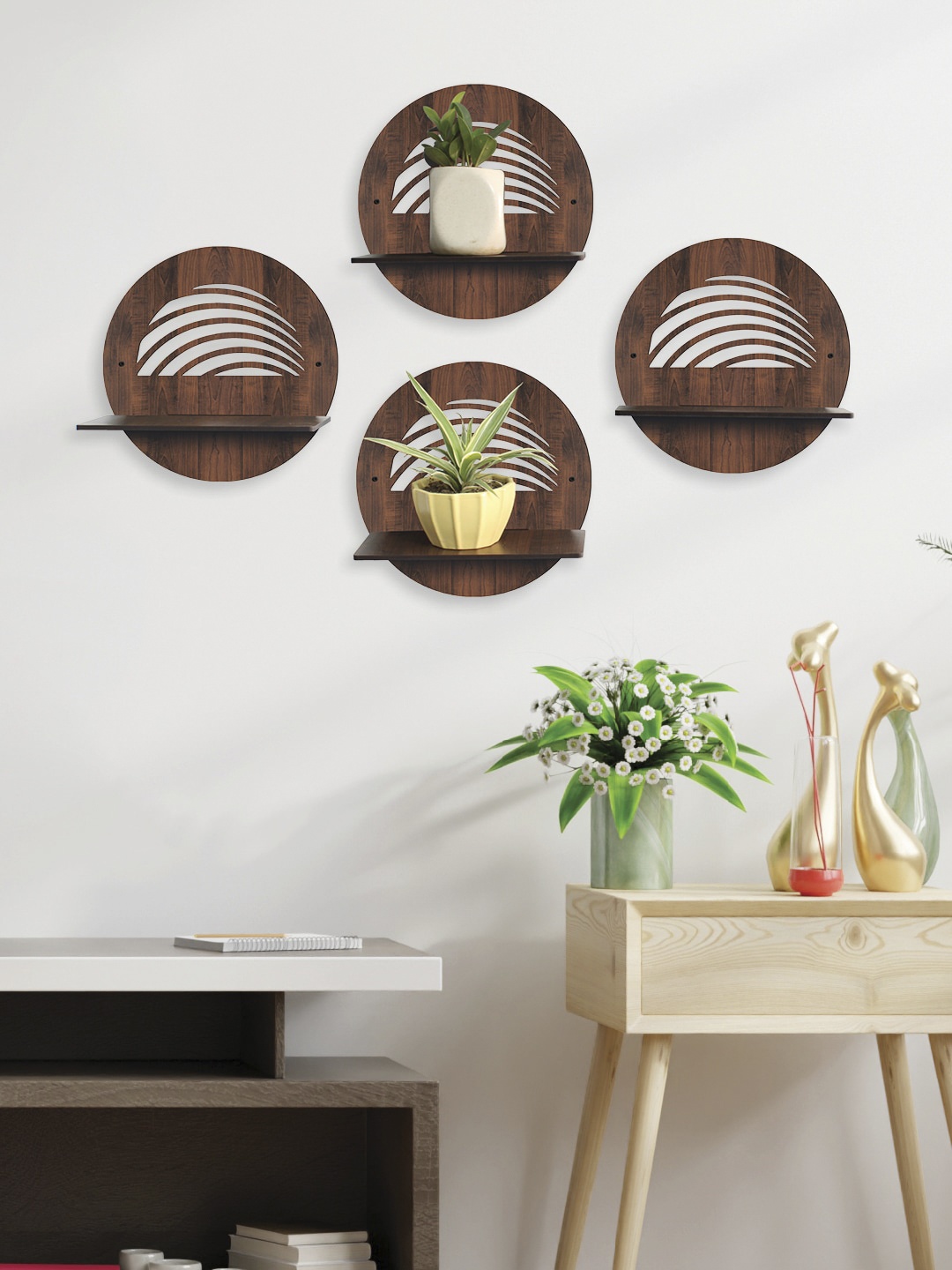 

RANDOM Brown Set of 4 MDF Basic Wall Shelves