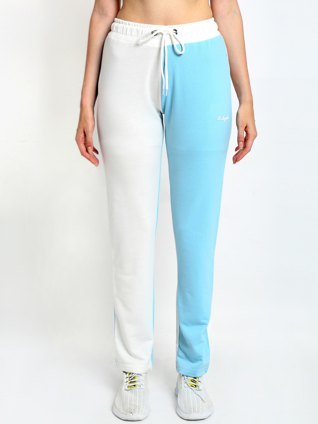 

Club York Women Blue & White Colourblocked Straight-Fit Track Pants