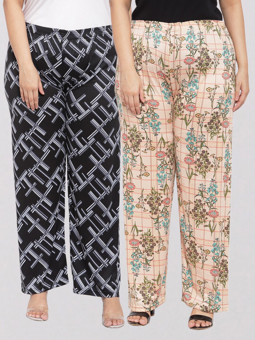 

KLOTTHE Women Navy Blue & Beige 2 Printed Palazzos