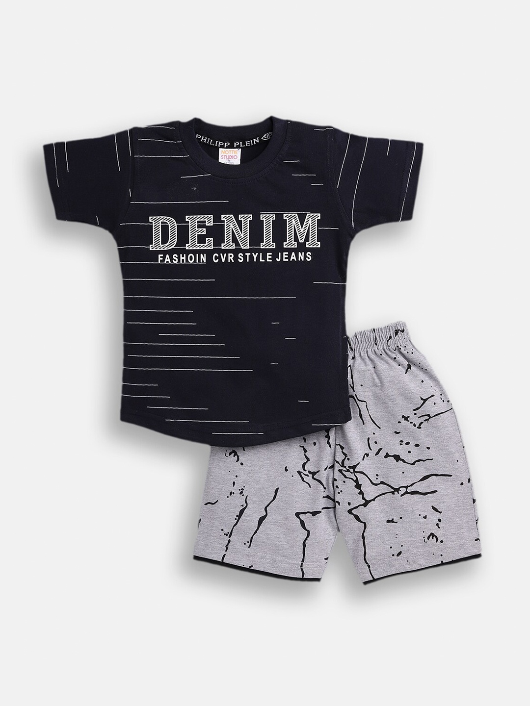 

Nottie Planet Boys Black & Grey Printed T-shirt with Shorts
