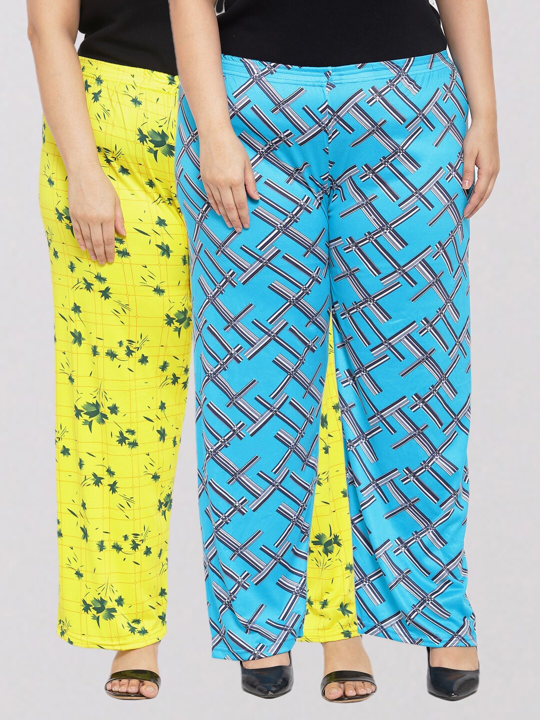 

KLOTTHE Women Yellow & Turquoise Blue 2 Printed Palazzos