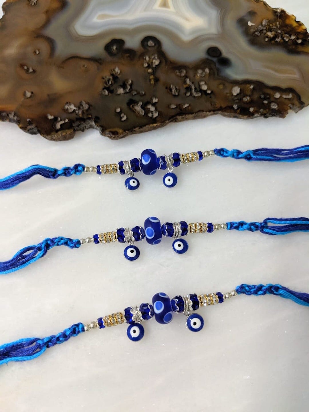 Digital Dress Room Pack Of 3 Blue Evil Eye Turkish Charm Mauli Rakhis